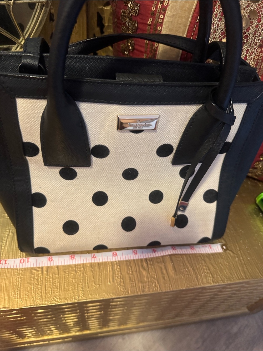kate spade Cream Canvas Tote with Black Polka Dots
